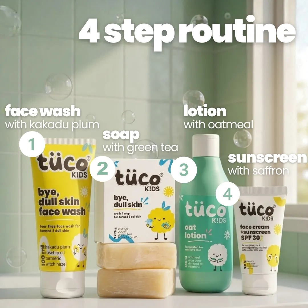Complete Morning Skincare Kit for Kids: Face Wash + Soap + Sunscreen + Oat Lotion - Image 3
