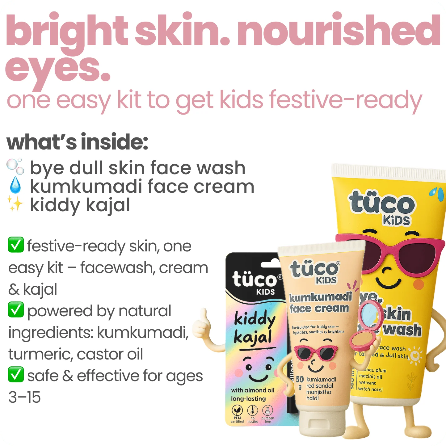 Festive Glow Kit: Dull Skin Face Wash + Kumkumadi Face Cream + Castor Kajal - Image 2