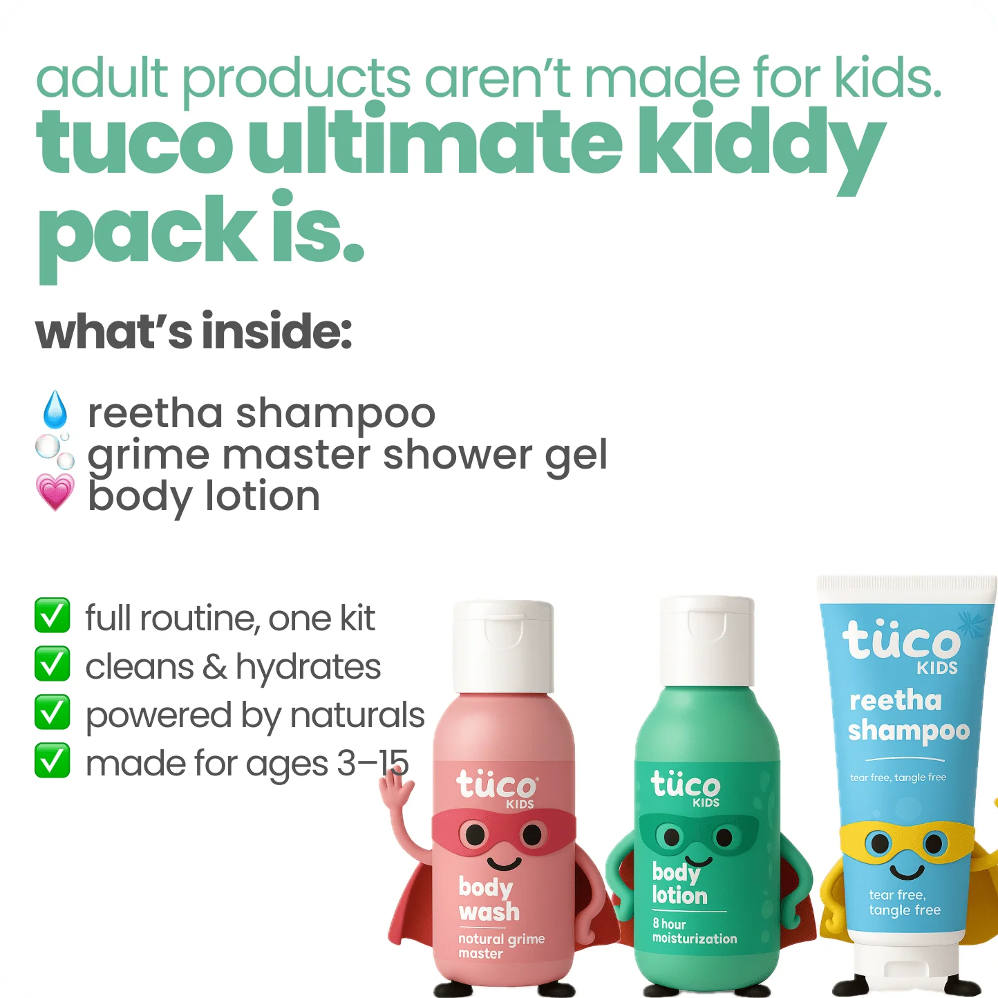 Natural Bath Kit for Kids- Shower Gel + Body Lotion + Shampoo - Image 2